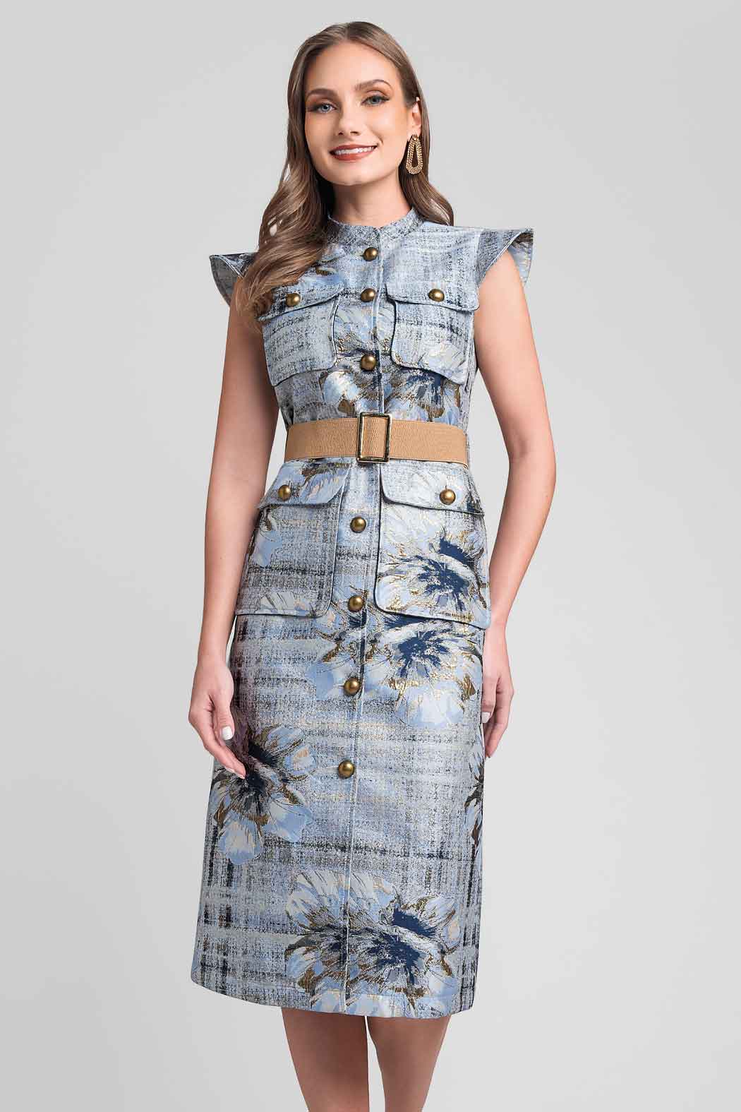 Vestido Camisero Con Bolsas De Parche