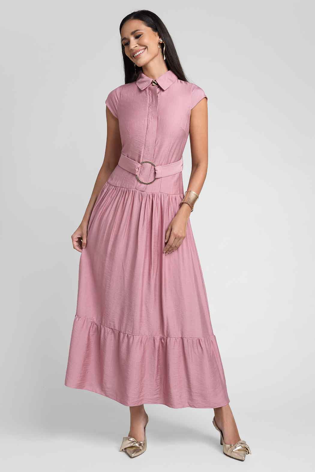 Vestido Camisero Con Manga Corta