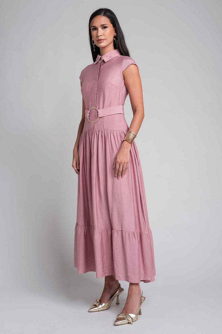 Vestido Camisero Con Manga Corta