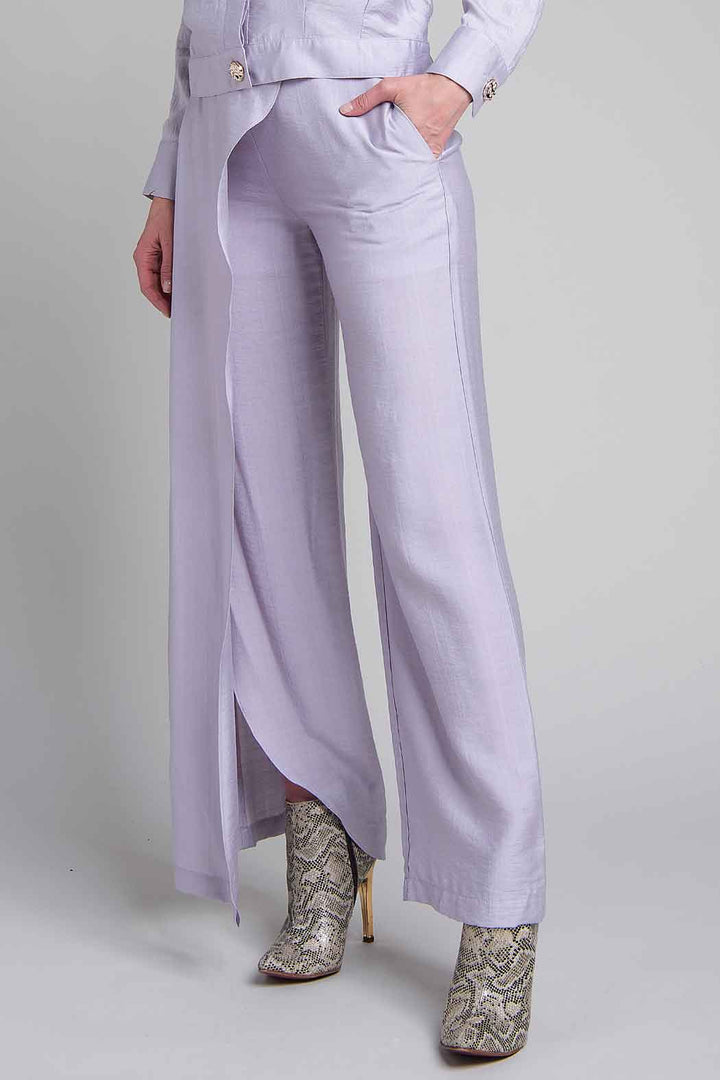 Pantalón De Tiro Alto Con Cruce Asimétrico Y Botones Dorados