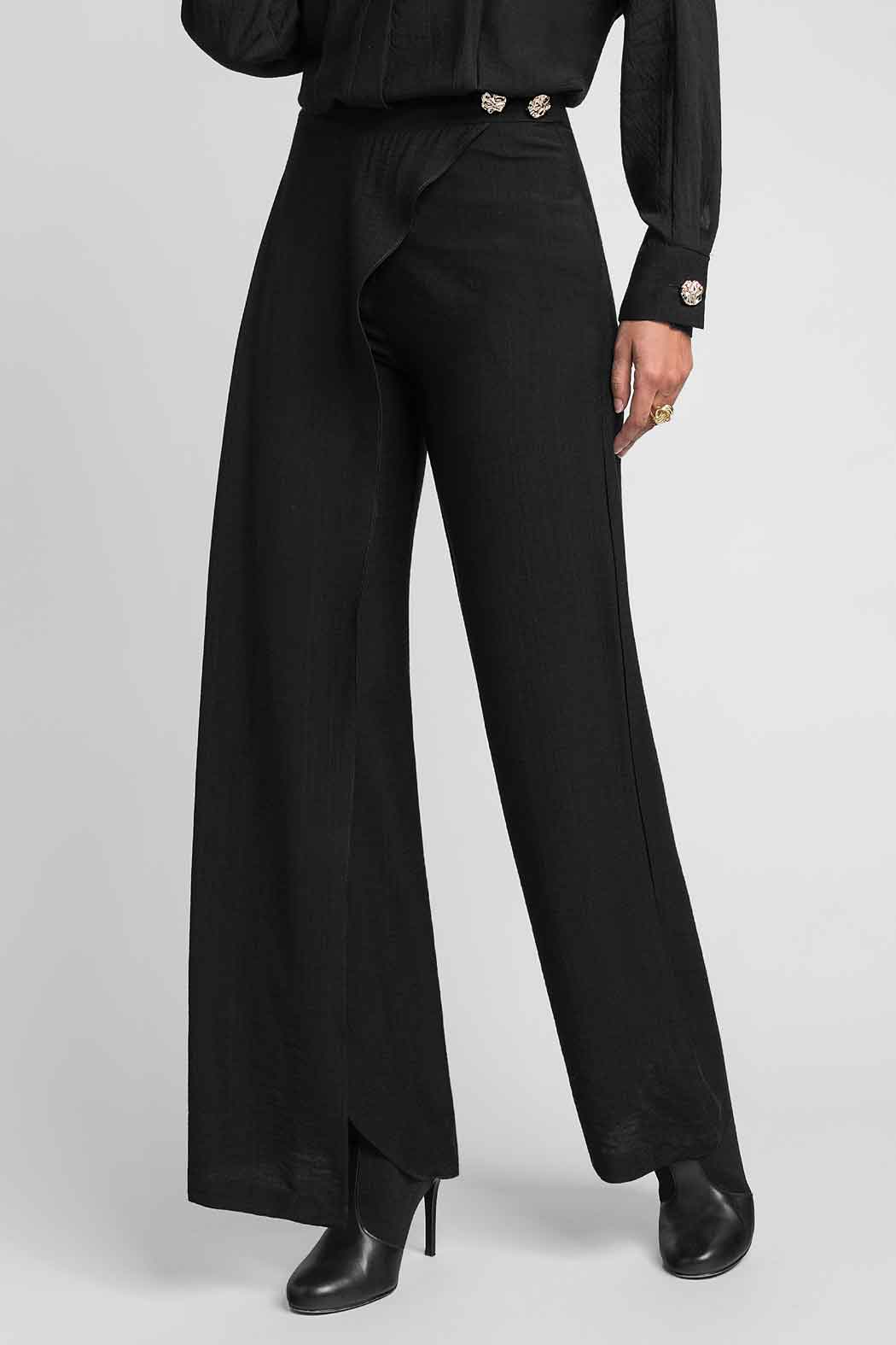 Pantalón De Tiro Alto Con Cruce Asimétrico Y Botones Dorados