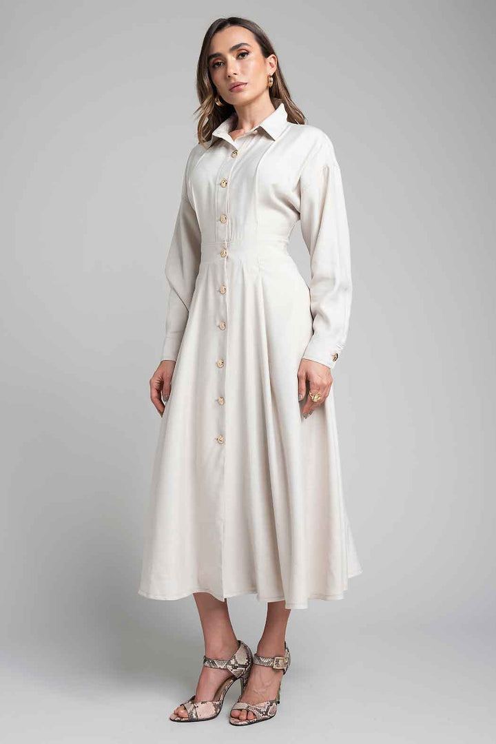 Maxi Vestido Camisero Con Manga Larga