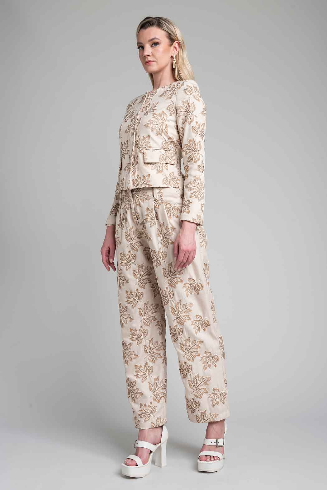 Conjunto De Pantalon Y Chaqueta Con Estampado Bordado