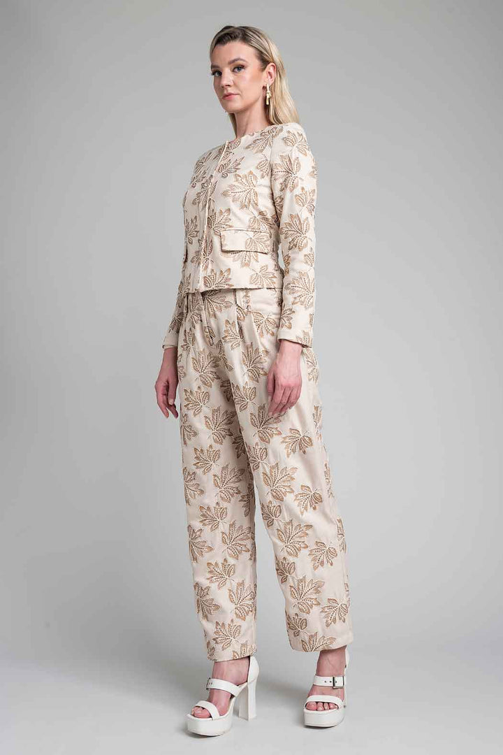 Conjunto De Pantalon Y Chaqueta Con Estampado Bordado