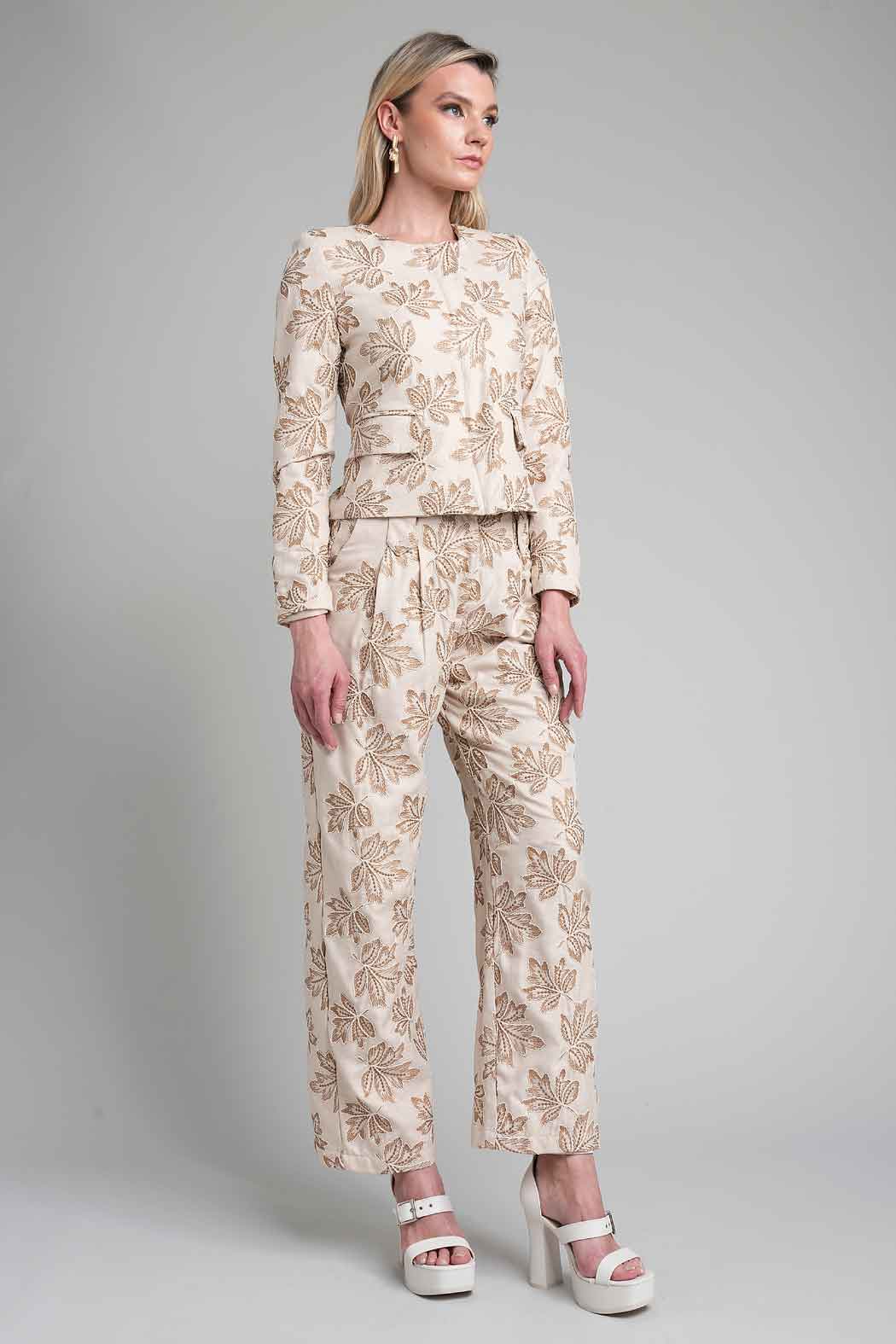 Conjunto De Pantalon Y Chaqueta Con Estampado Bordado