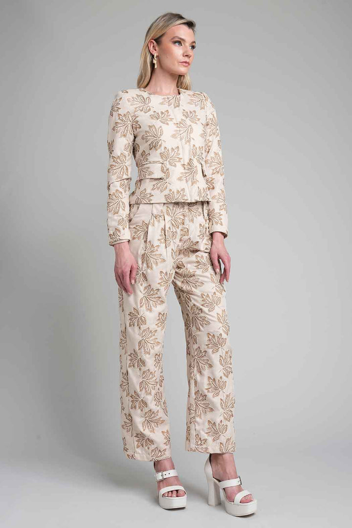Conjunto De Pantalon Y Chaqueta Con Estampado Bordado