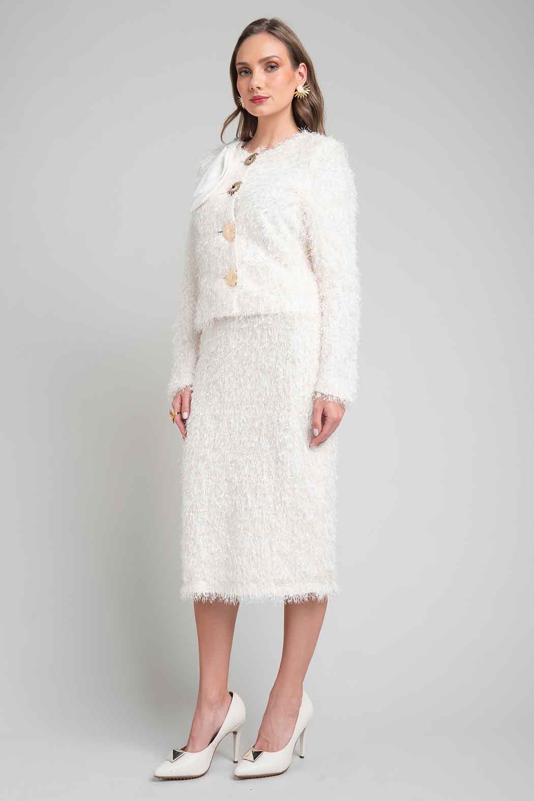 Conjunto De Falda Con Saco Con Textura Peluda