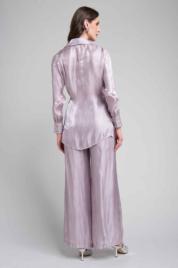 Conjunto De Pantalon Y Blusa Envolvente De Satin