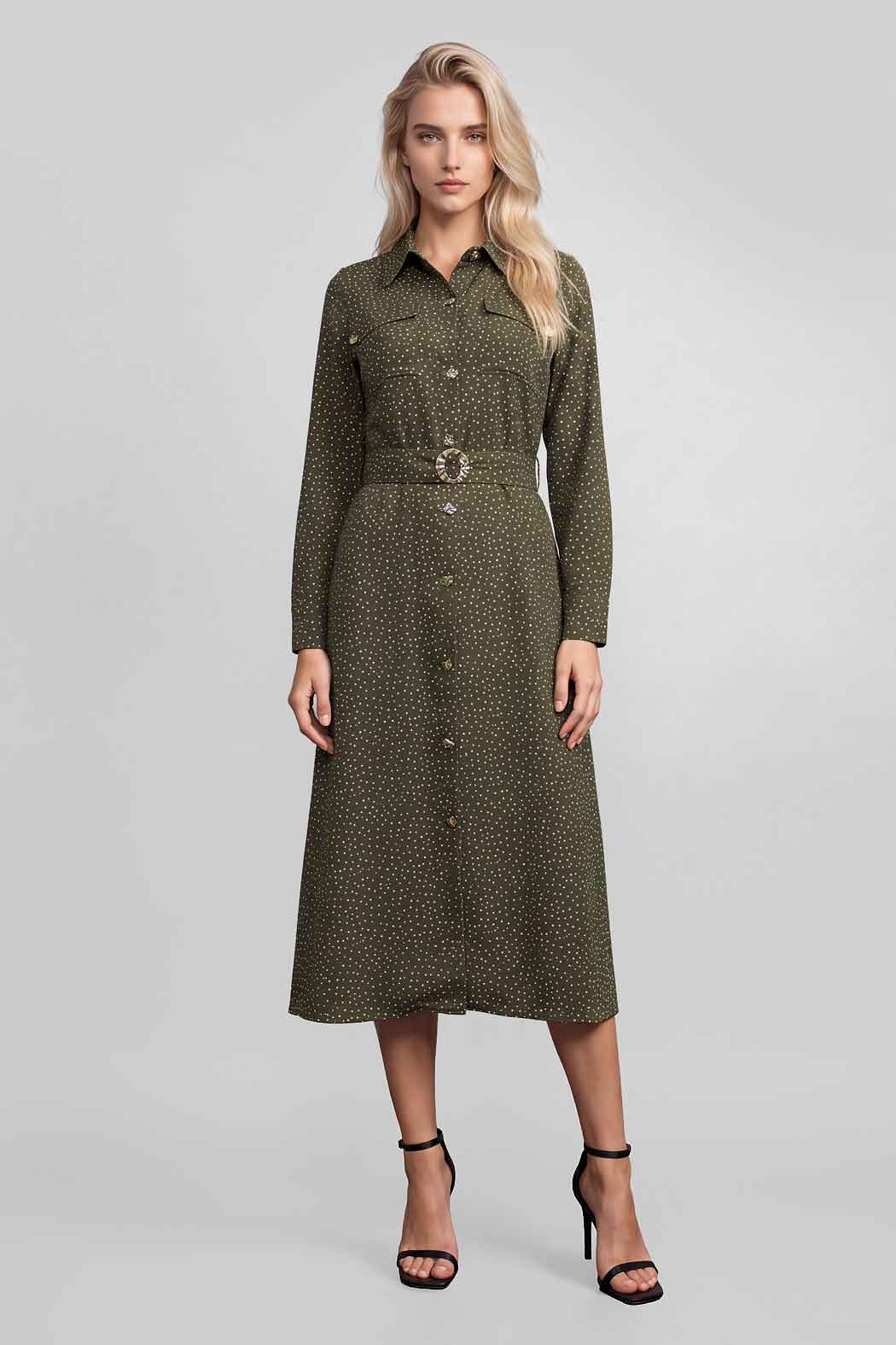 Vestido Camisero Con Lunares