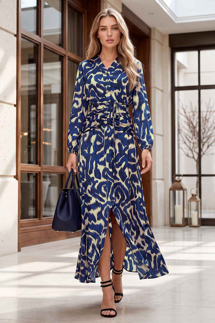 Vestido Estampado Con Plisado En Cintura