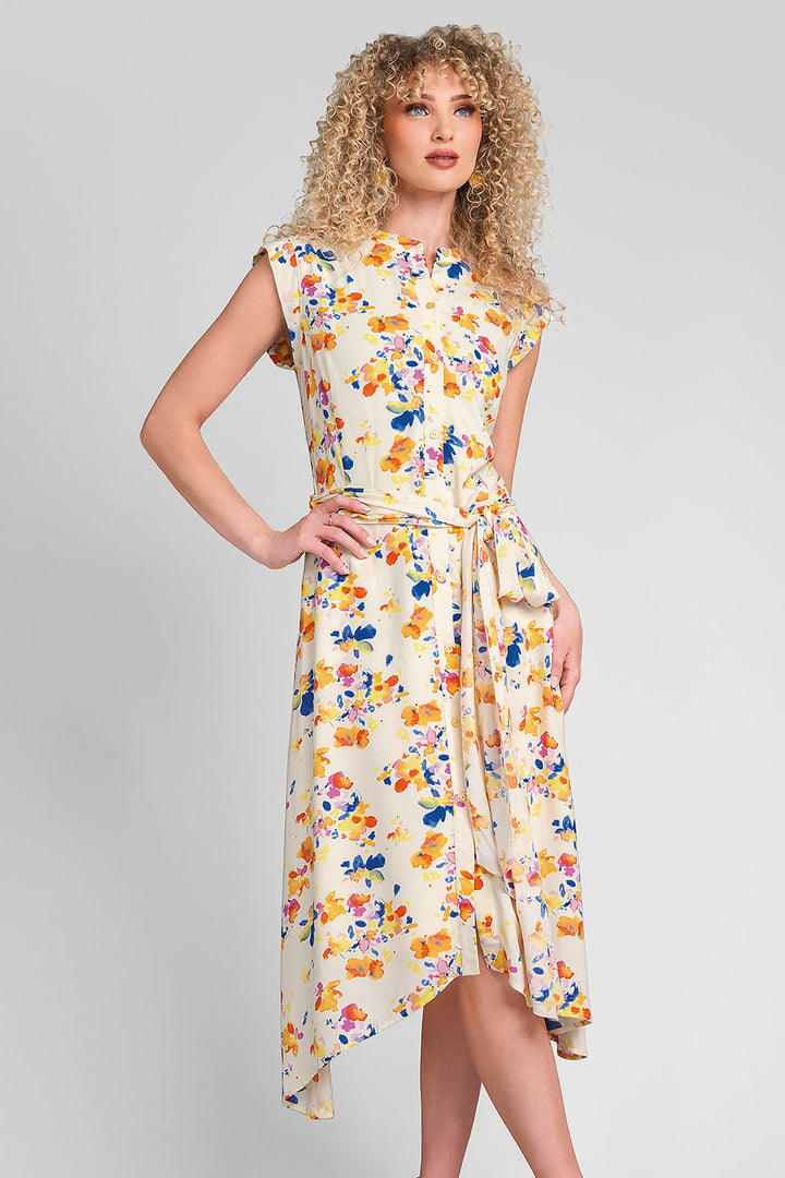 Vestido De Flores Con Botones Y Cinturon