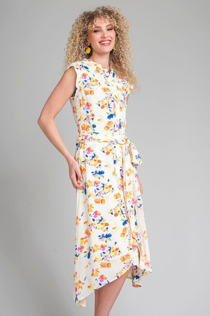 Vestido De Flores Con Botones Y Cinturon