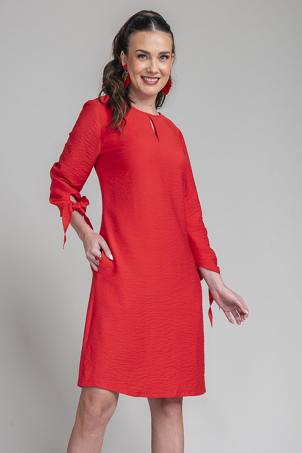 Vestido Liso Con Escote Redondo