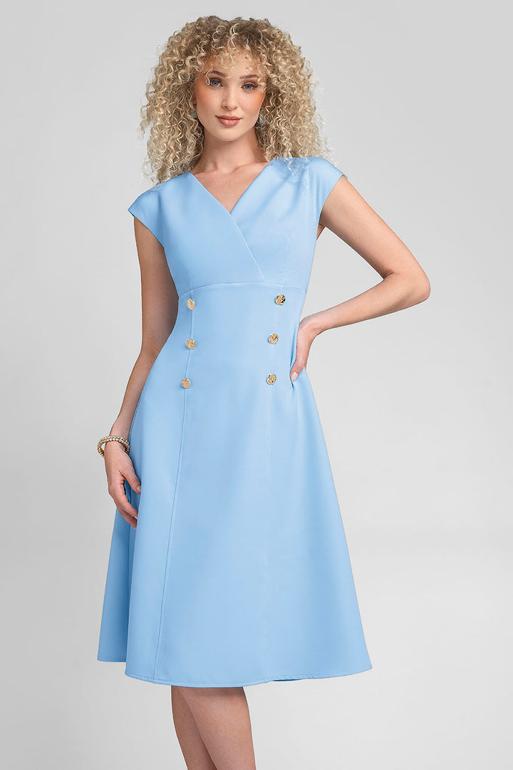 Vestido Liso Con Escote En V Y Botones Al Frente