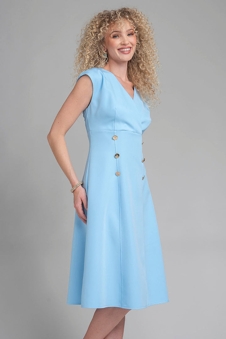 Vestido Liso Con Escote En V Y Botones Al Frente