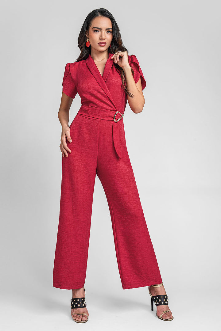 Jumpsuit De Manga Corta Con Cinturon
