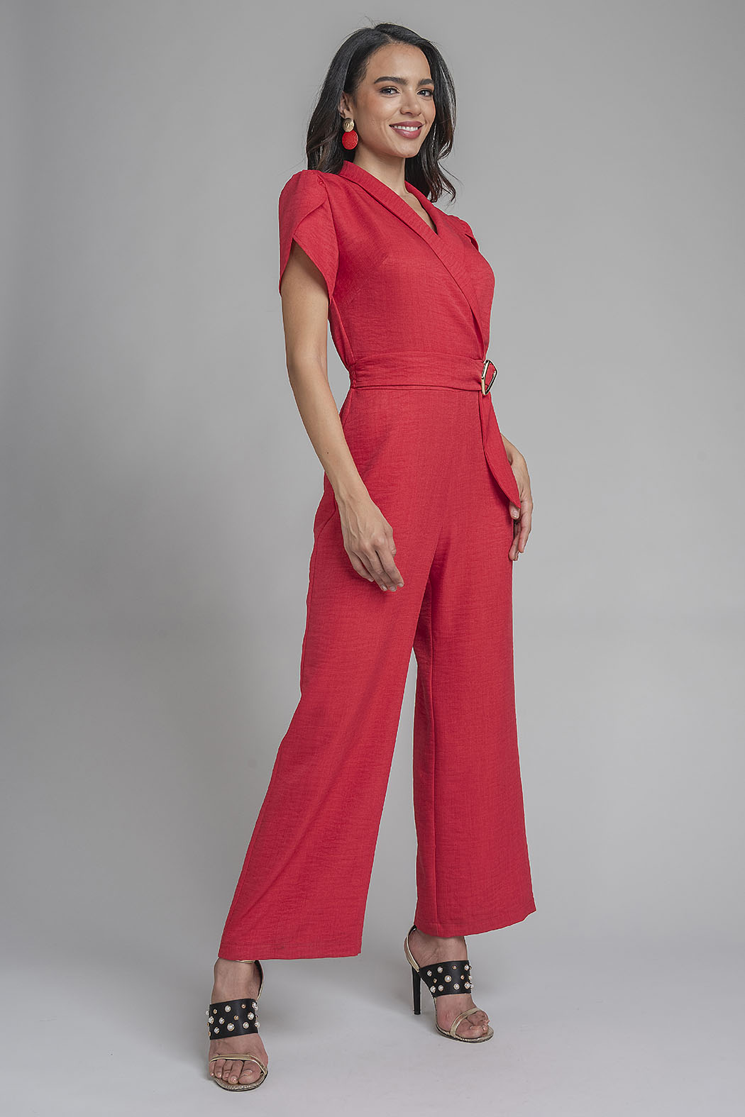Jumpsuit De Manga Corta Con Cinturon