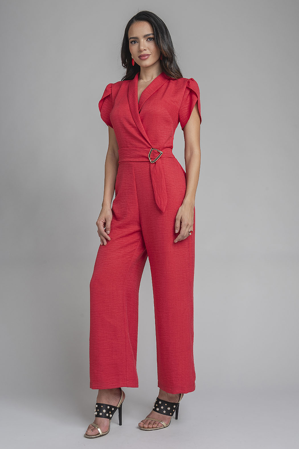 Jumpsuit De Manga Corta Con Cinturon