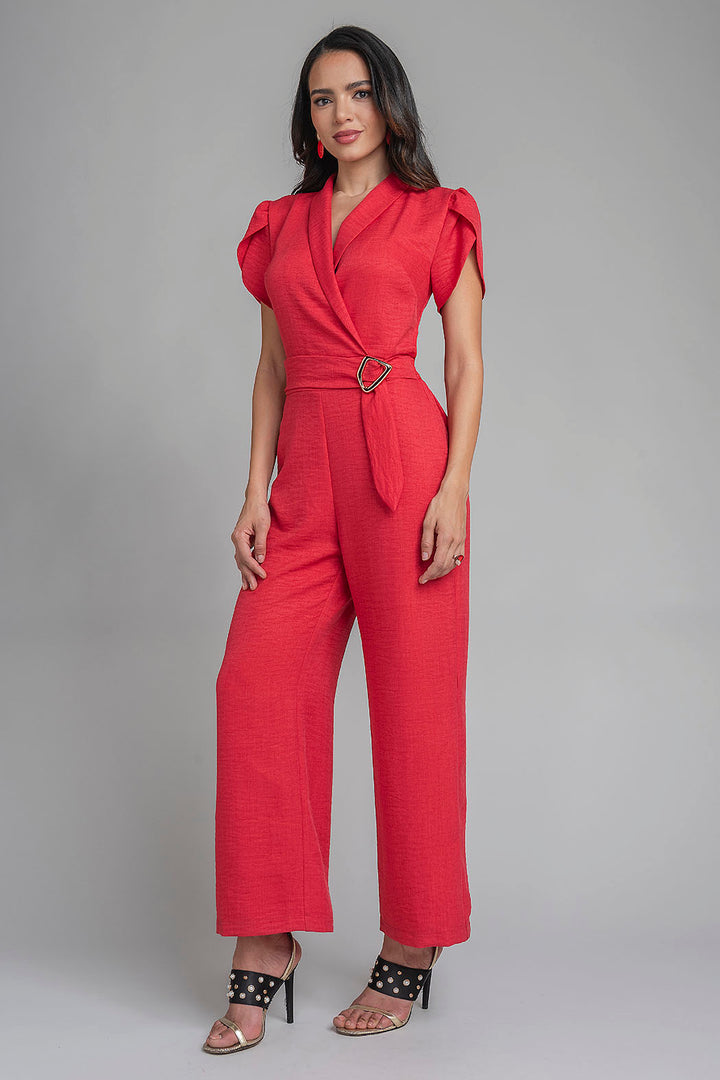 Jumpsuit De Manga Corta Con Cinturon