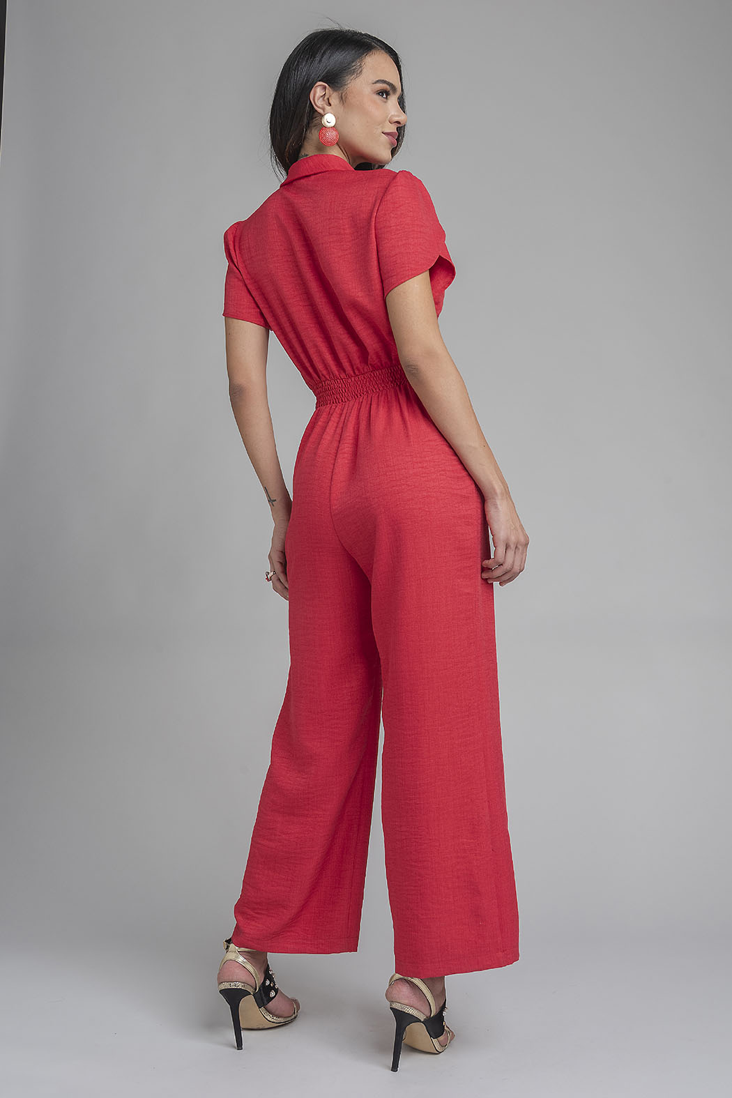 Jumpsuit De Manga Corta Con Cinturon