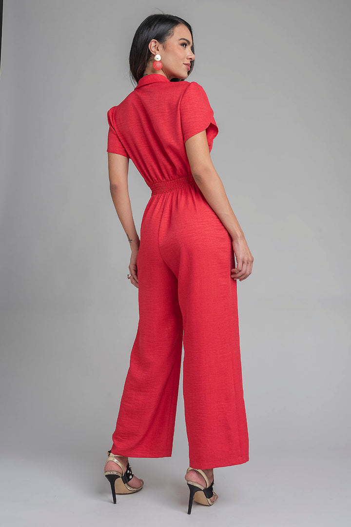 Jumpsuit De Manga Corta Con Cinturon