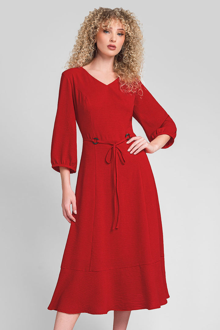 Vestido Largo Liso Con Detalle De Cinturon