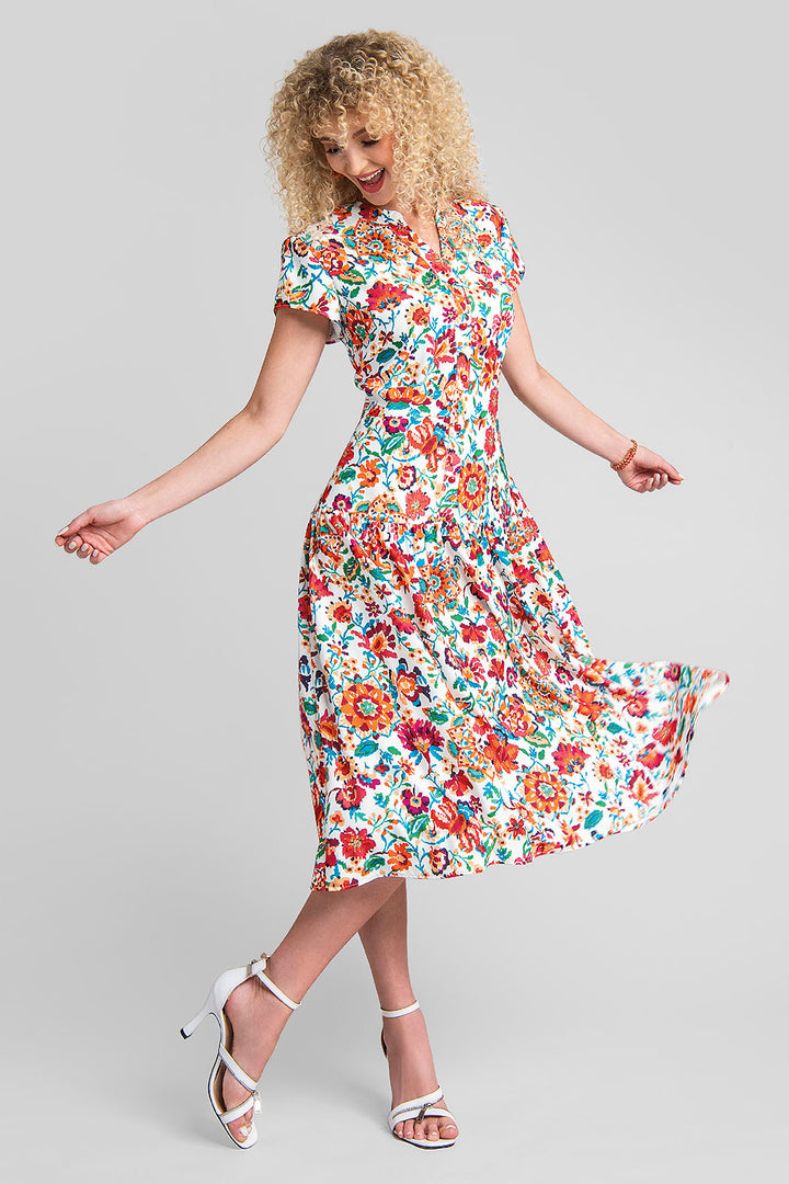 Vestido De Manga Corta Con Estampado De Flores