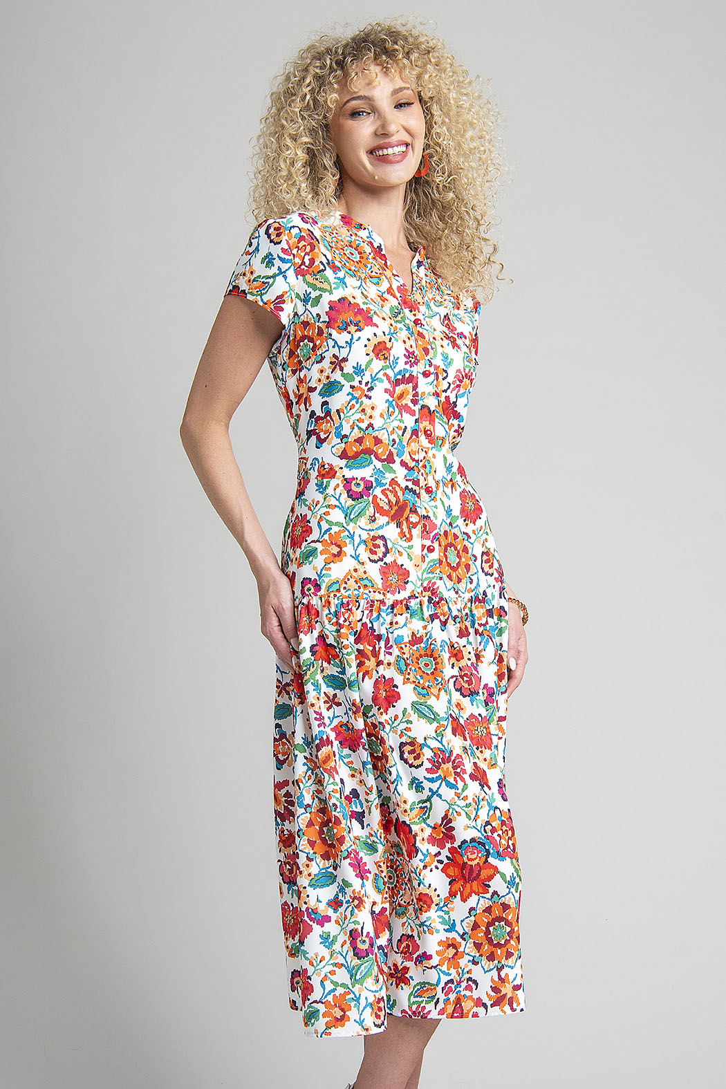 Vestido De Manga Corta Con Estampado De Flores