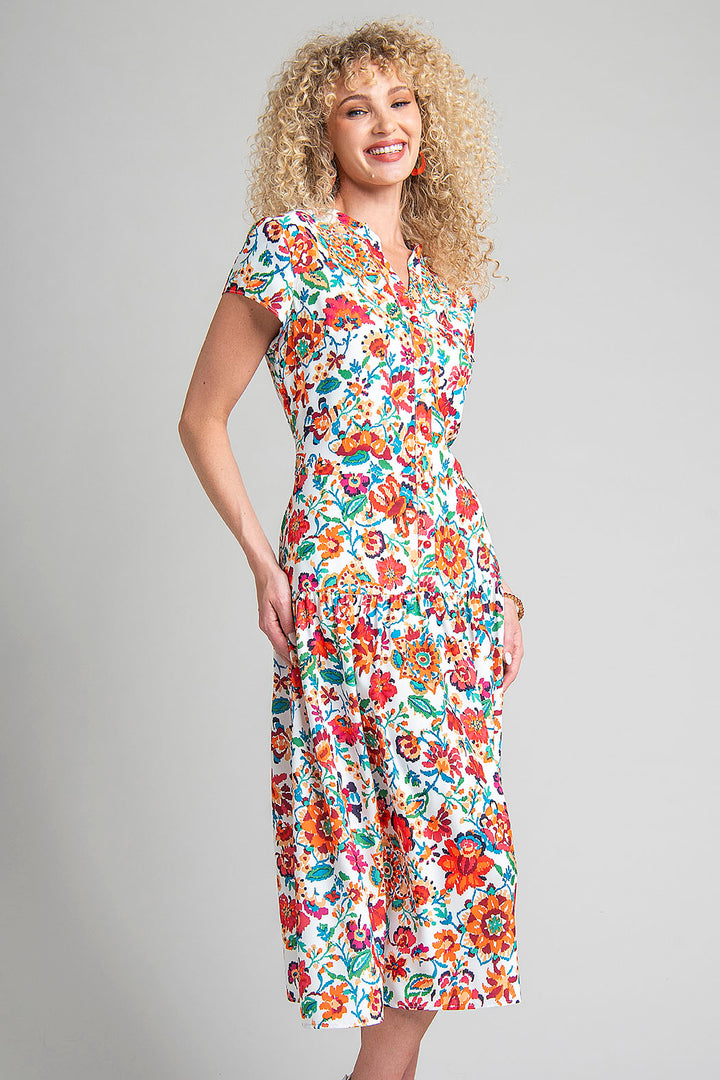 Vestido De Manga Corta Con Estampado De Flores