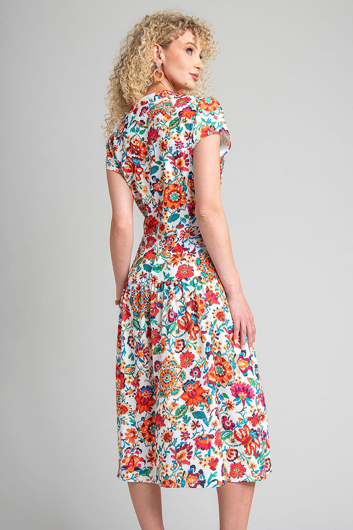 Vestido De Manga Corta Con Estampado De Flores