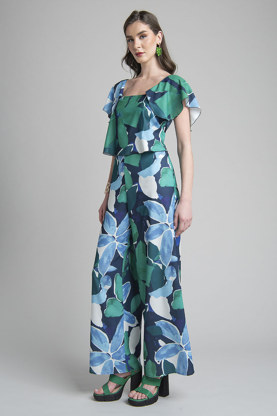 Jumpsuit Estampado Con Manga Corta