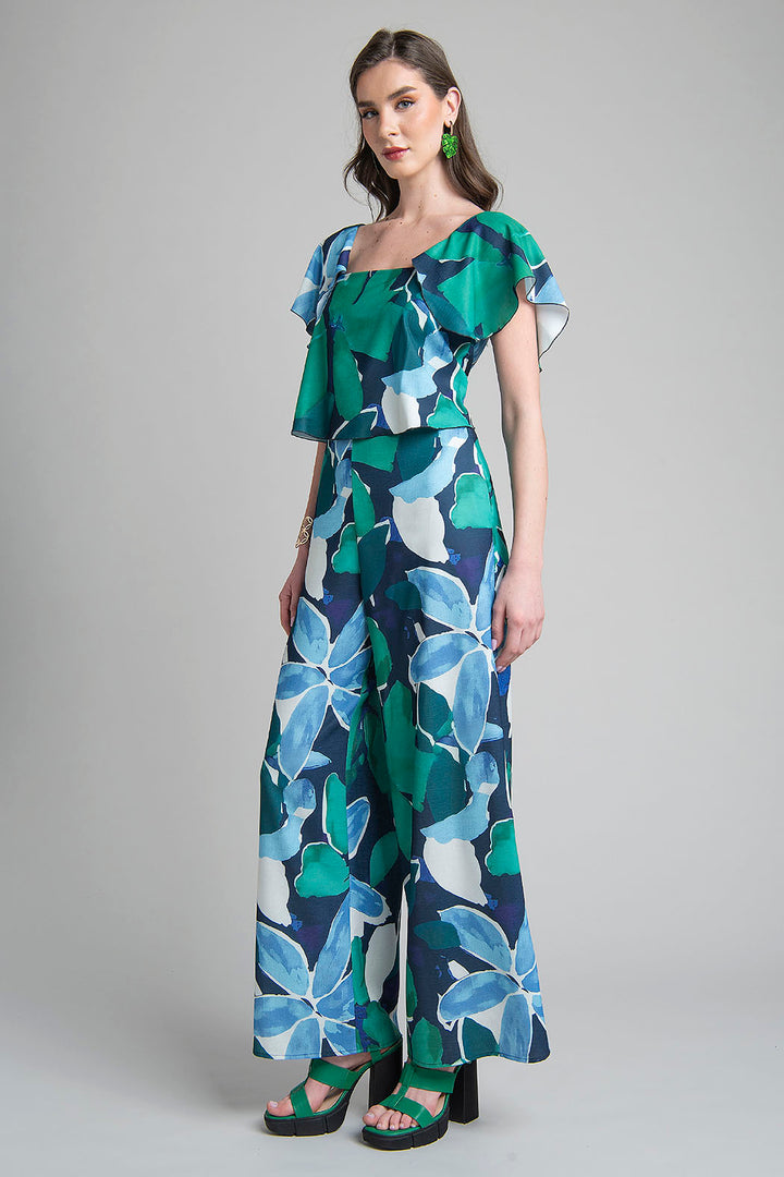 Jumpsuit Estampado Con Manga Corta