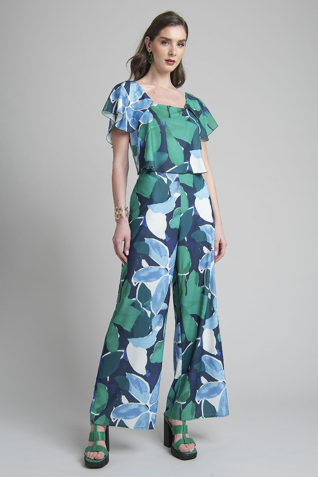 Jumpsuit Estampado Con Manga Corta