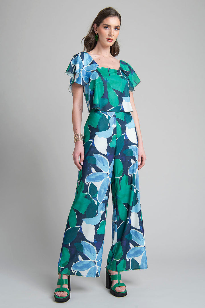 Jumpsuit Estampado Con Manga Corta