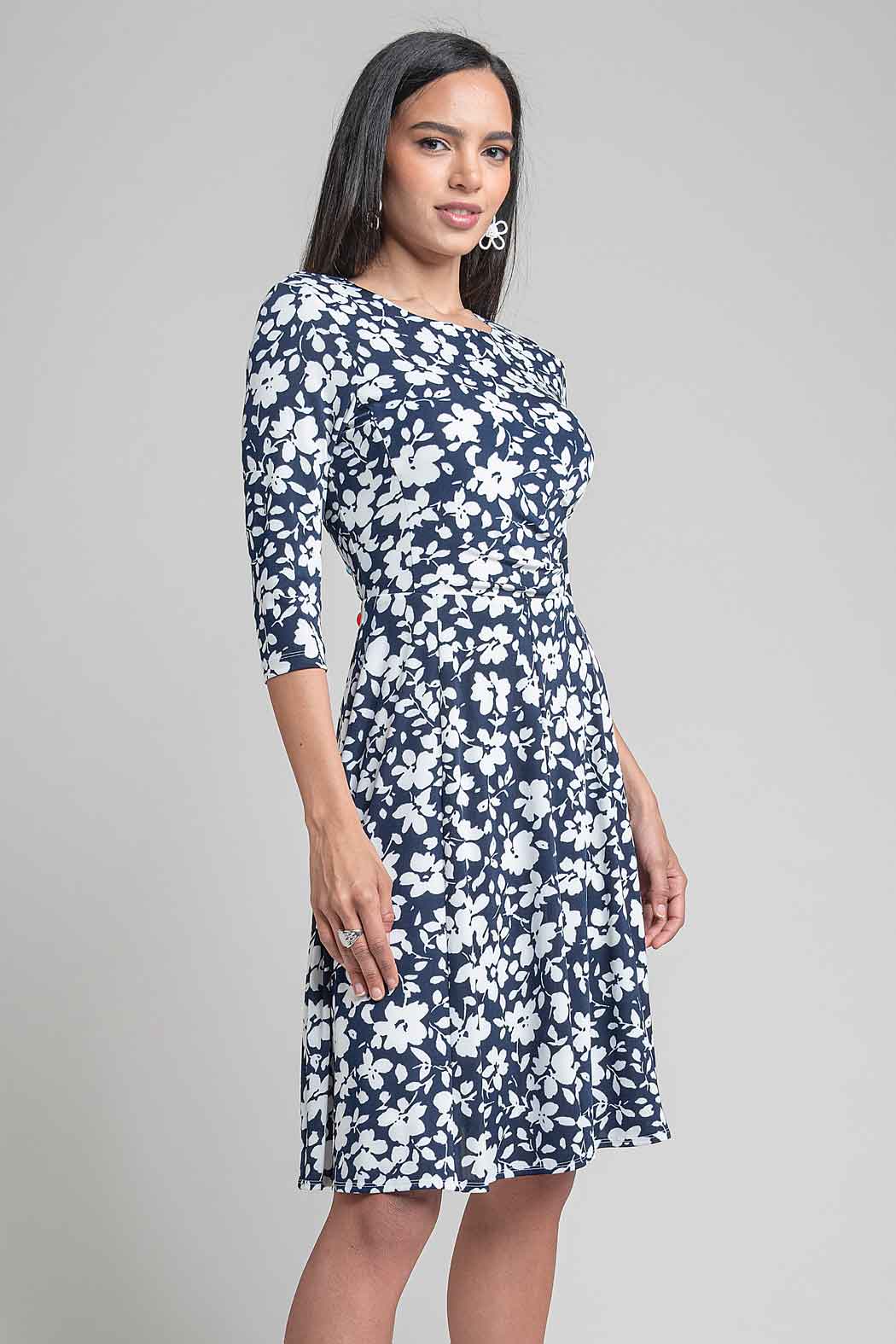 Vestido Estampado Floran Con Plasado En Cintura