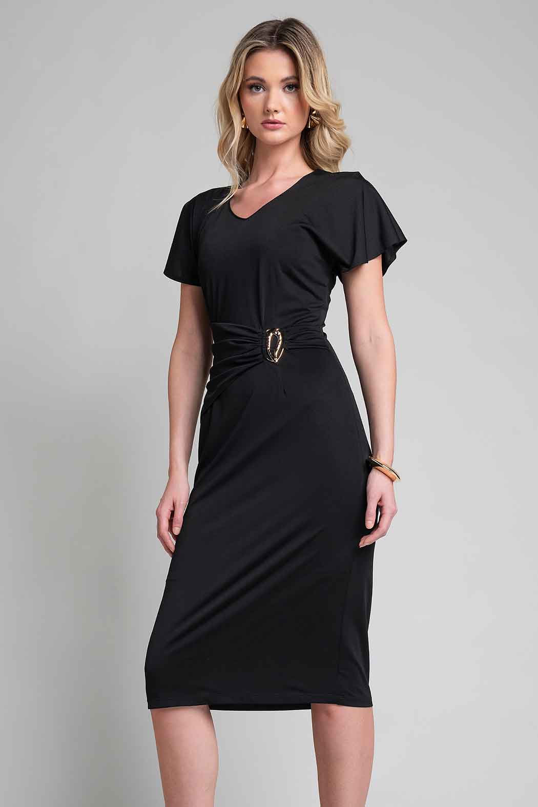 Vestido Liso Con Mangas De Olan