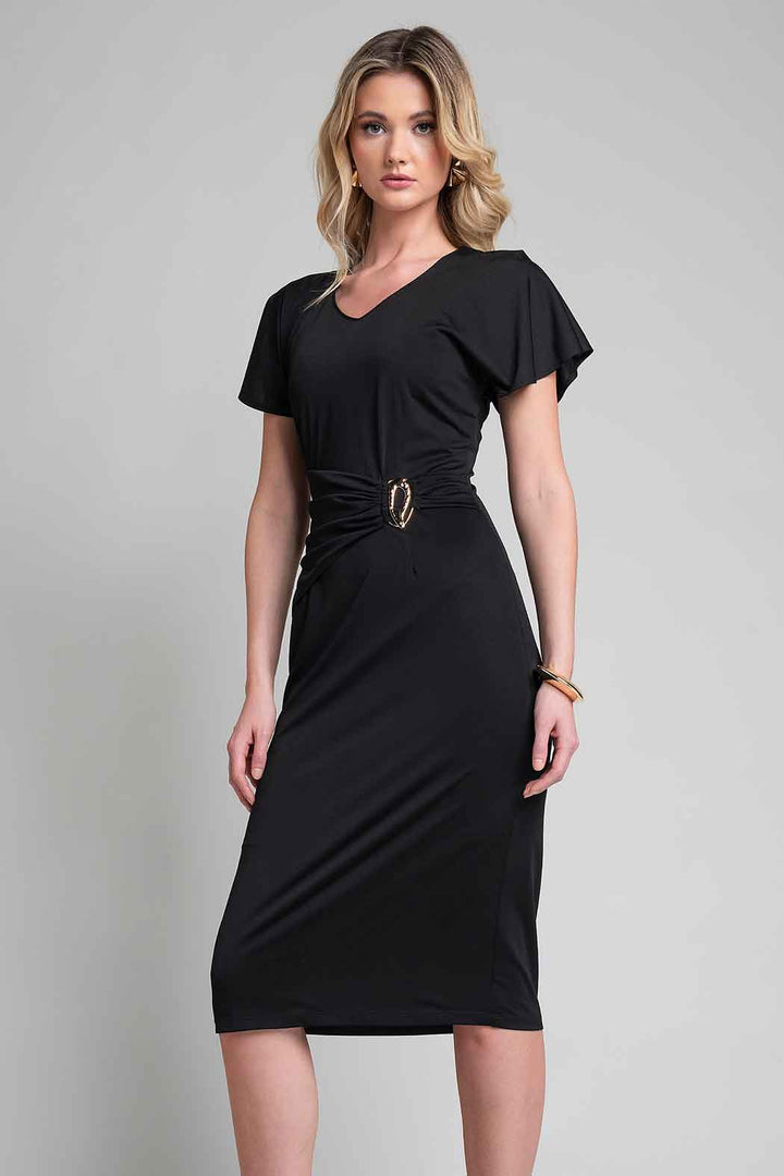 Vestido Liso Con Mangas De Olan