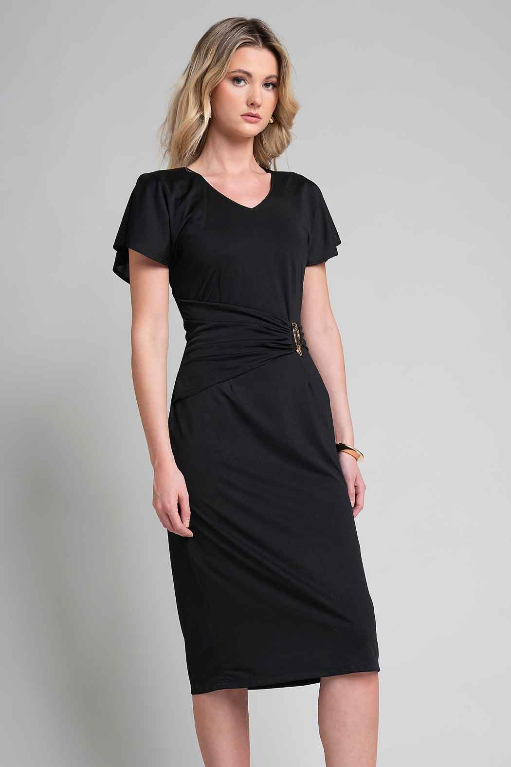 Vestido Liso Con Mangas De Olan