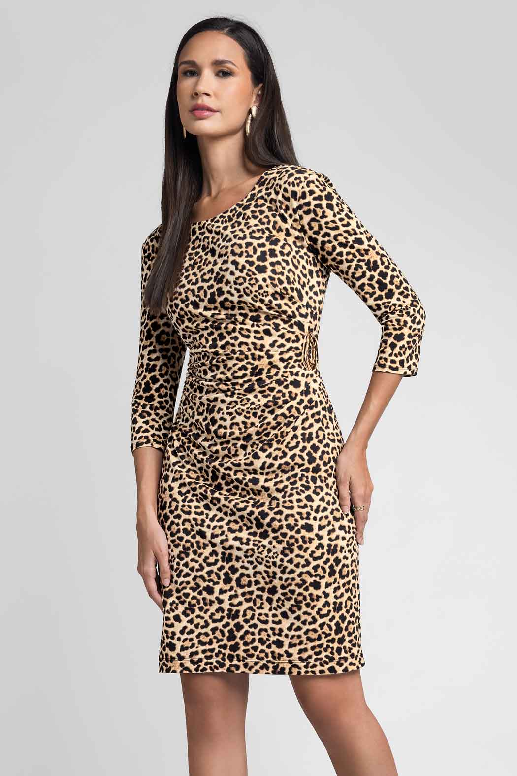 Vestido Estampado De Animal Print Con Plisado En Cintura