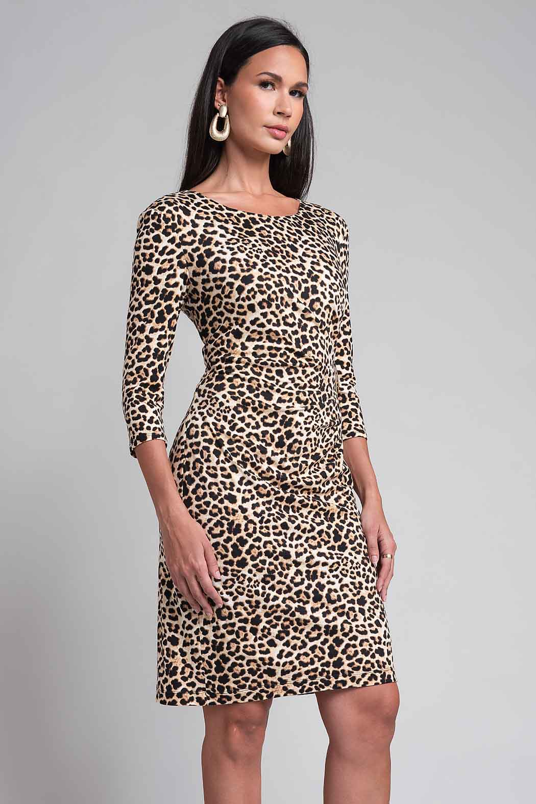 Vestido Estampado De Animal Print Con Plisado En Cintura