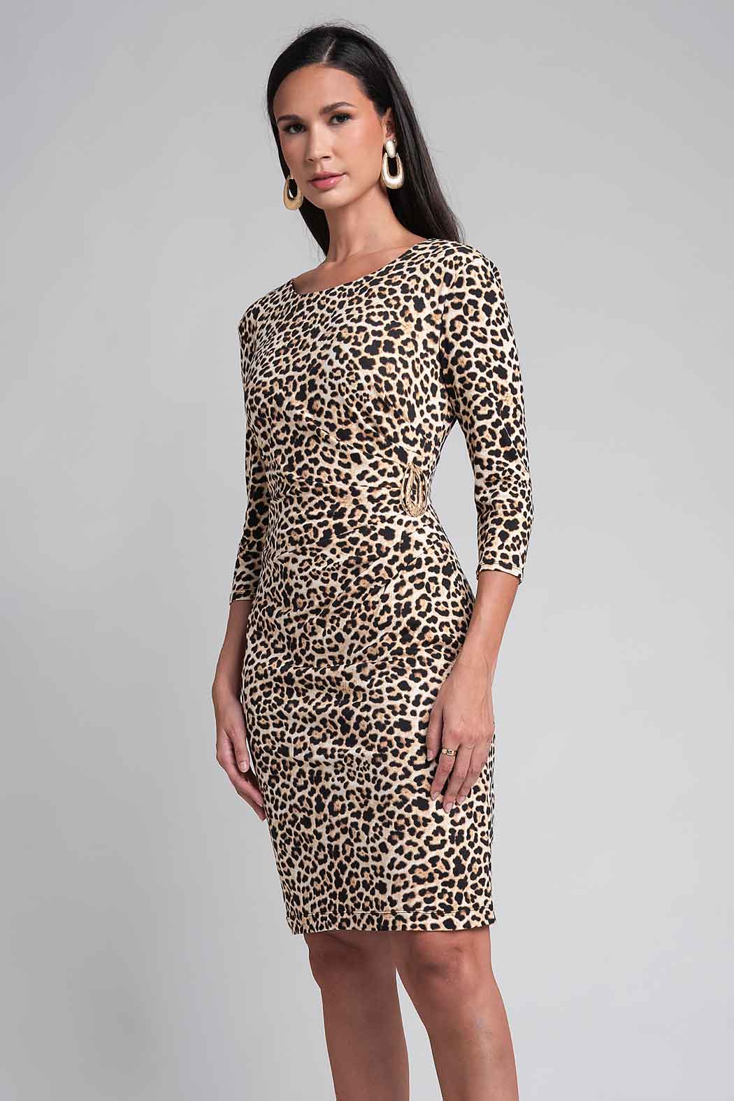 Vestido Estampado De Animal Print Con Plisado En Cintura