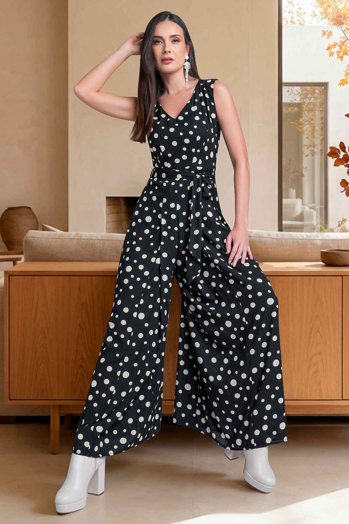 Jumpsuit Con Estampado De Lunares Y Escote En V