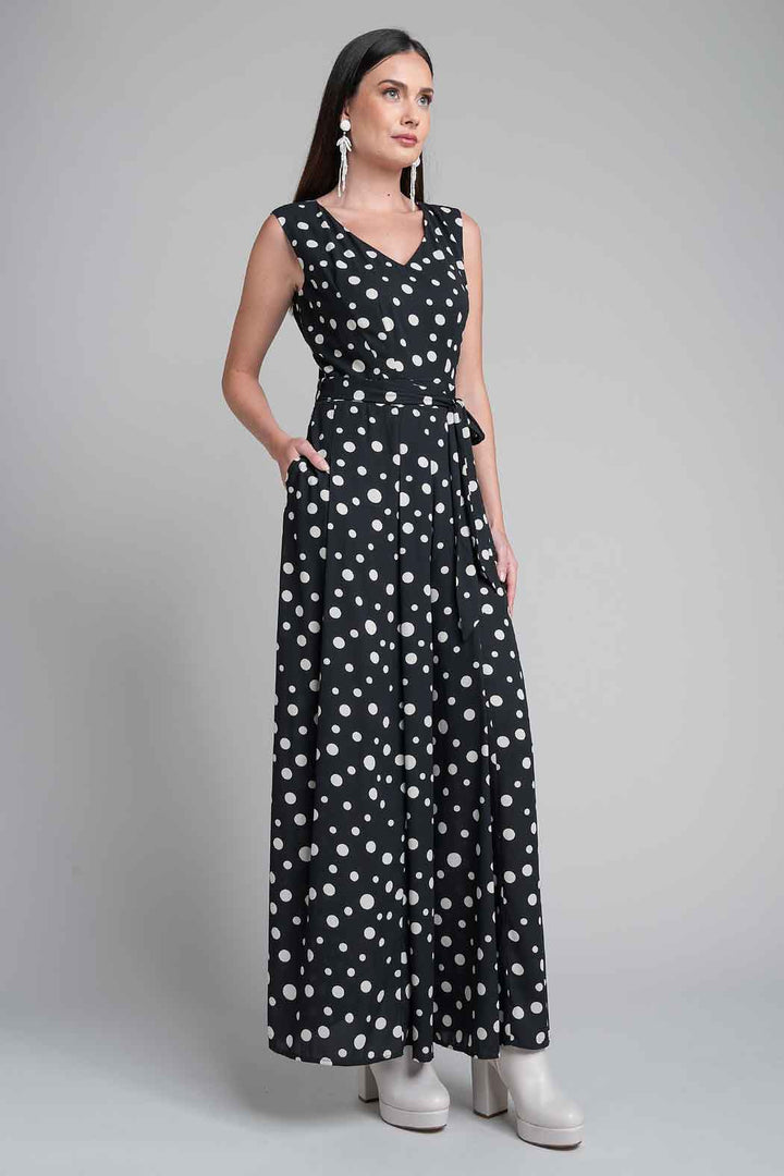Jumpsuit Con Estampado De Lunares Y Escote En V