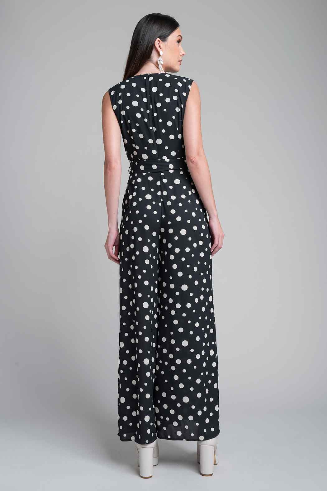 Jumpsuit Con Estampado De Lunares Y Escote En V