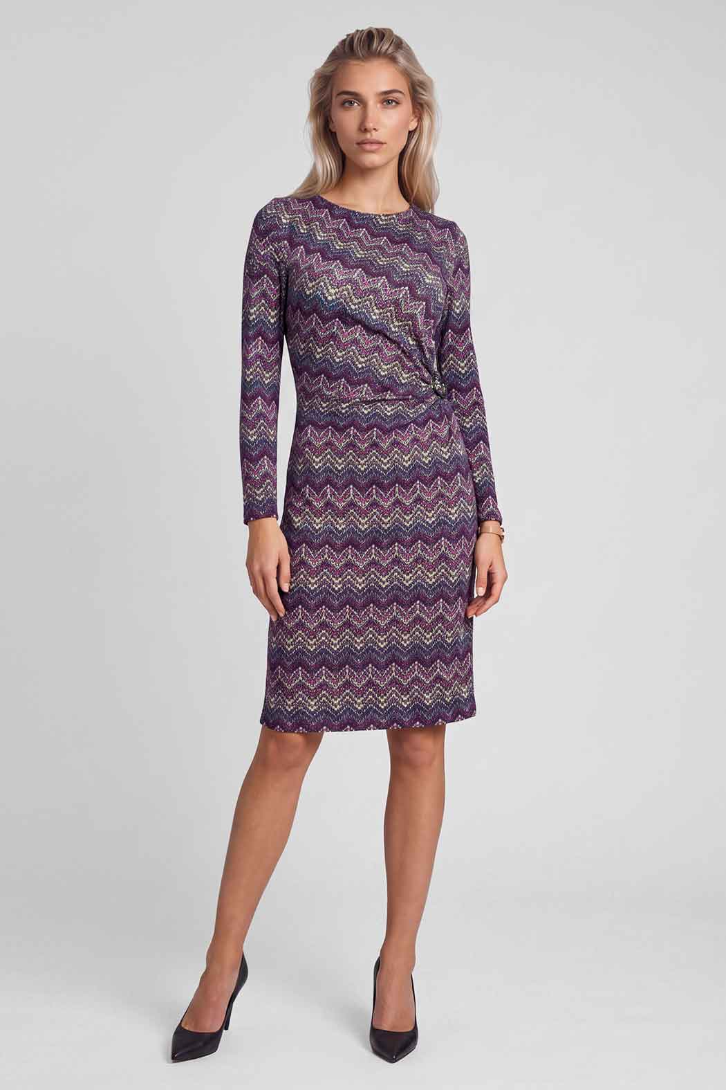 Vestido De Punrto Estampado Y Plizado En Costado