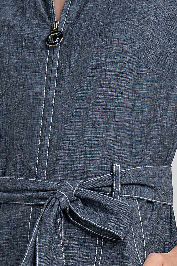 Jumpsuit De Mezclilla Con Manga Corta Y Jareta En Cintura