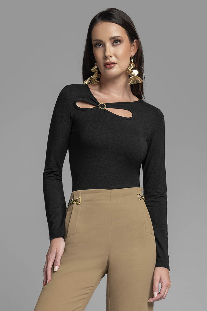 Blusa De Manga Larga Con Abertura Al Frente