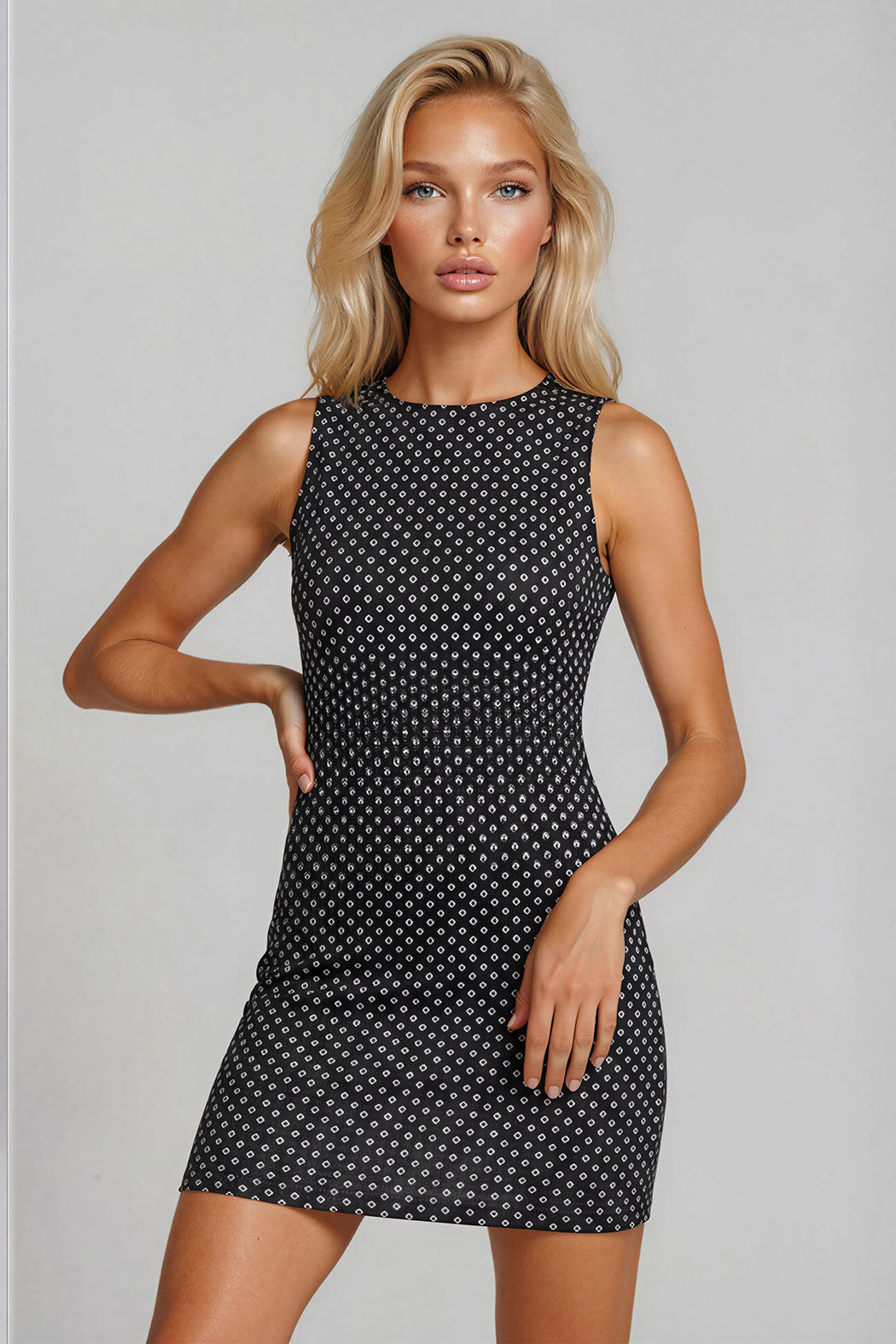 Vestido Estampado Sin Mangas Con Cierre Al Frente