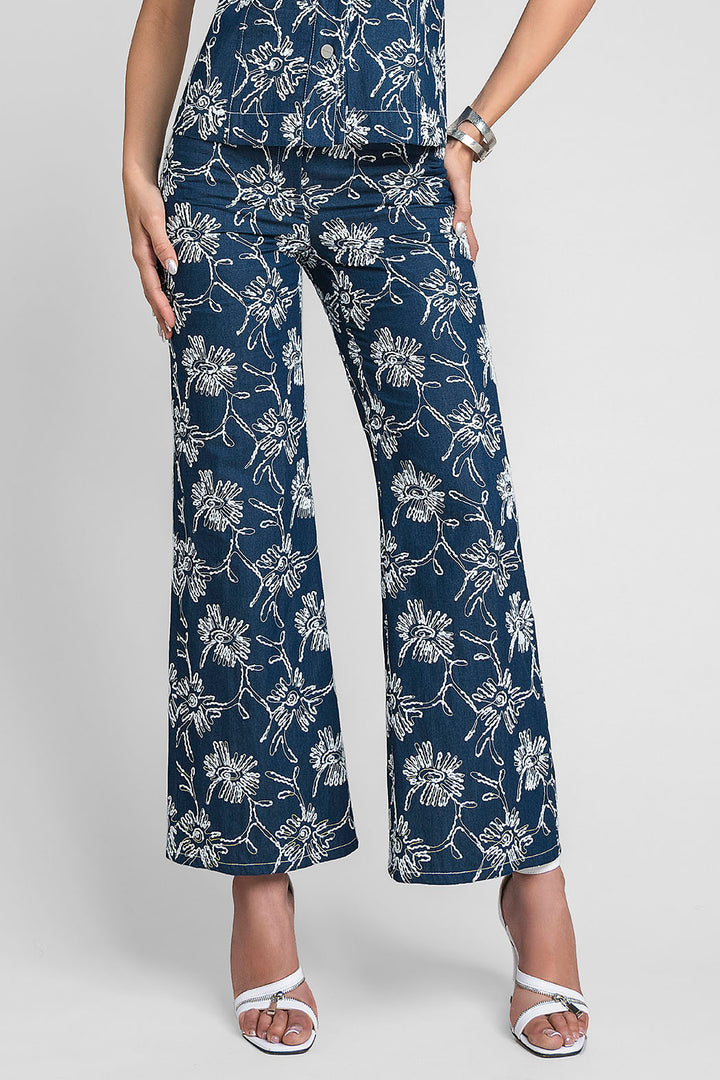 Pantalon De Mezclilla Con Estampado Bordado