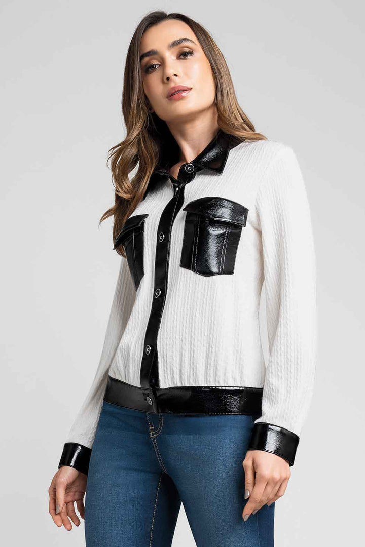 Chaqueta De Punto Con Detalles En Efecto Cuero Bicolor
